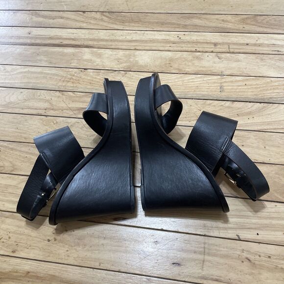 Tory Burch Genuine Leather Platform Wedge Heels Women 6 Black Boho Gold Buckle - Picture 6 of 16